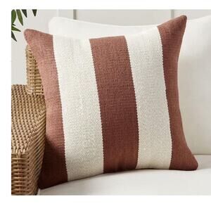 NEW Pottery Barn Cabana Classic Stripe 22" Canvas Outdoor Indoor Pillow Adobe